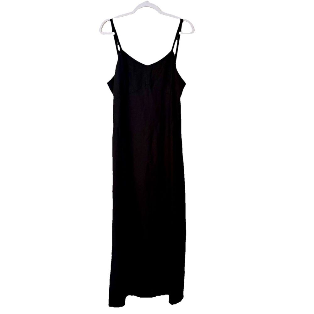 Natural Instincts Linen Blend Black Strappy Maxi Dress NWT Sz 12 Cruise Luxury